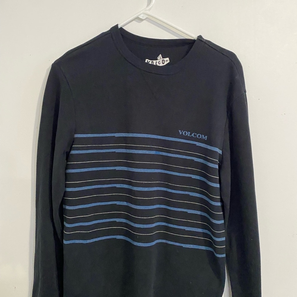 Volcom Men's Black and Blue Striped Shirt